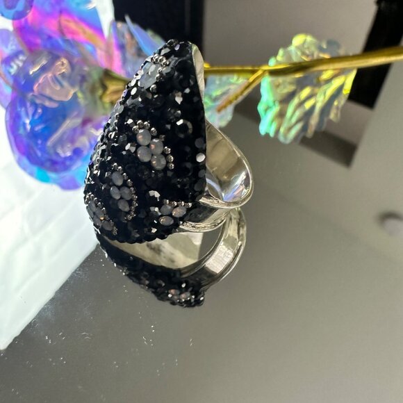 Boho Handmade 925 Silver Ring With Black & Clear Zirconia Design Size 7.5 Elegan - Picture 7 of 11